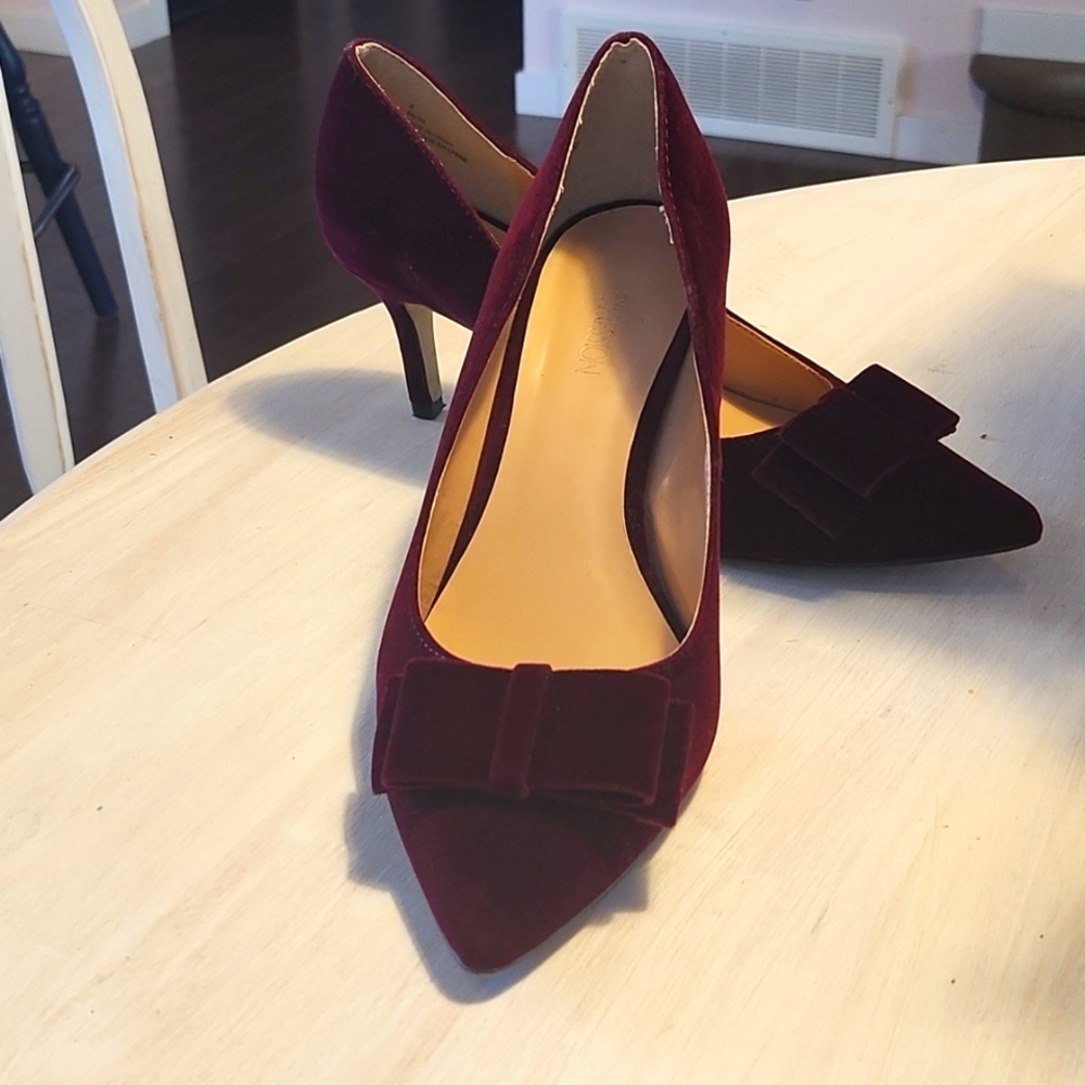 Burgundy Velvet Low Heels 8